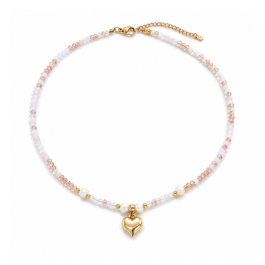 Elia Heart Pearl Necklace - Gold