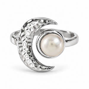 Selene Måne Ring - Sølv / Hvid